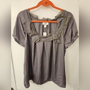 Ann Taylor Loft Gray Sheer Baby Doll Top - NWT - Size XL